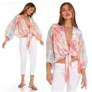 NWT YOUNG FABULOUS & BROKE tie dye CARMEN TIE FRONT TOP M